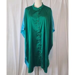 Dressed In Lala Satin Green Blue Oversized Shirt Dress Medium New W/Tag